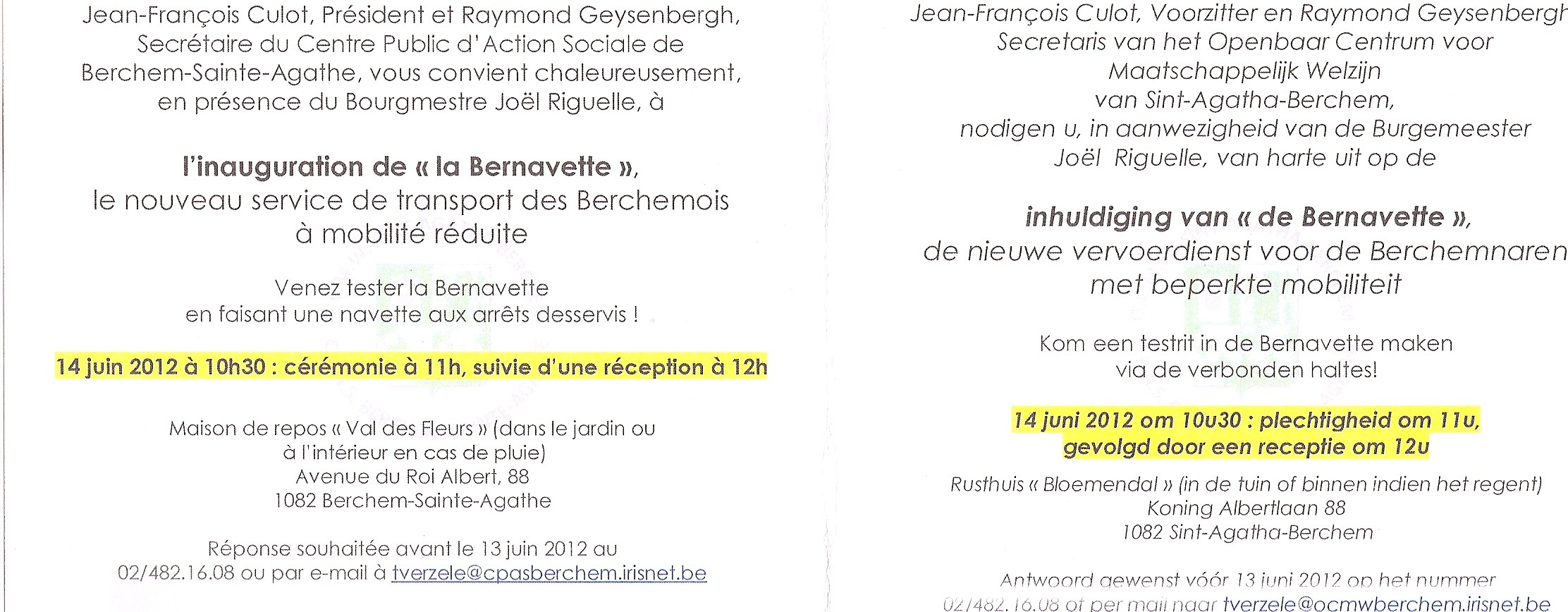 Invitation à l'inauguration de la Bernavette